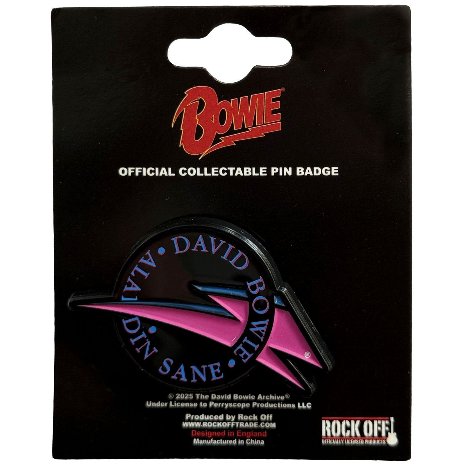 Een foto van een David Bowie Speld Badge