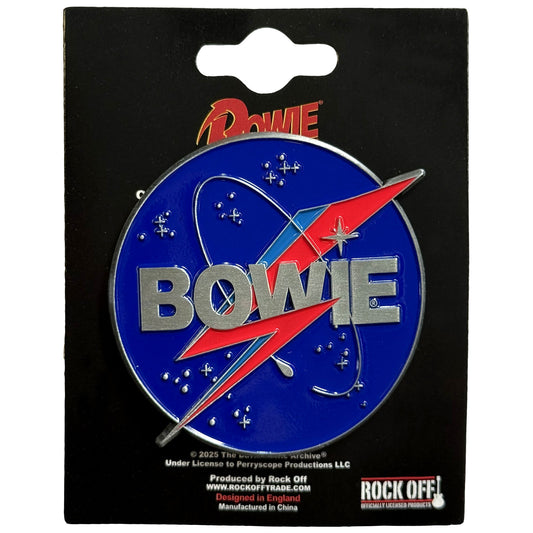 Een foto van een David Bowie Speld Badge