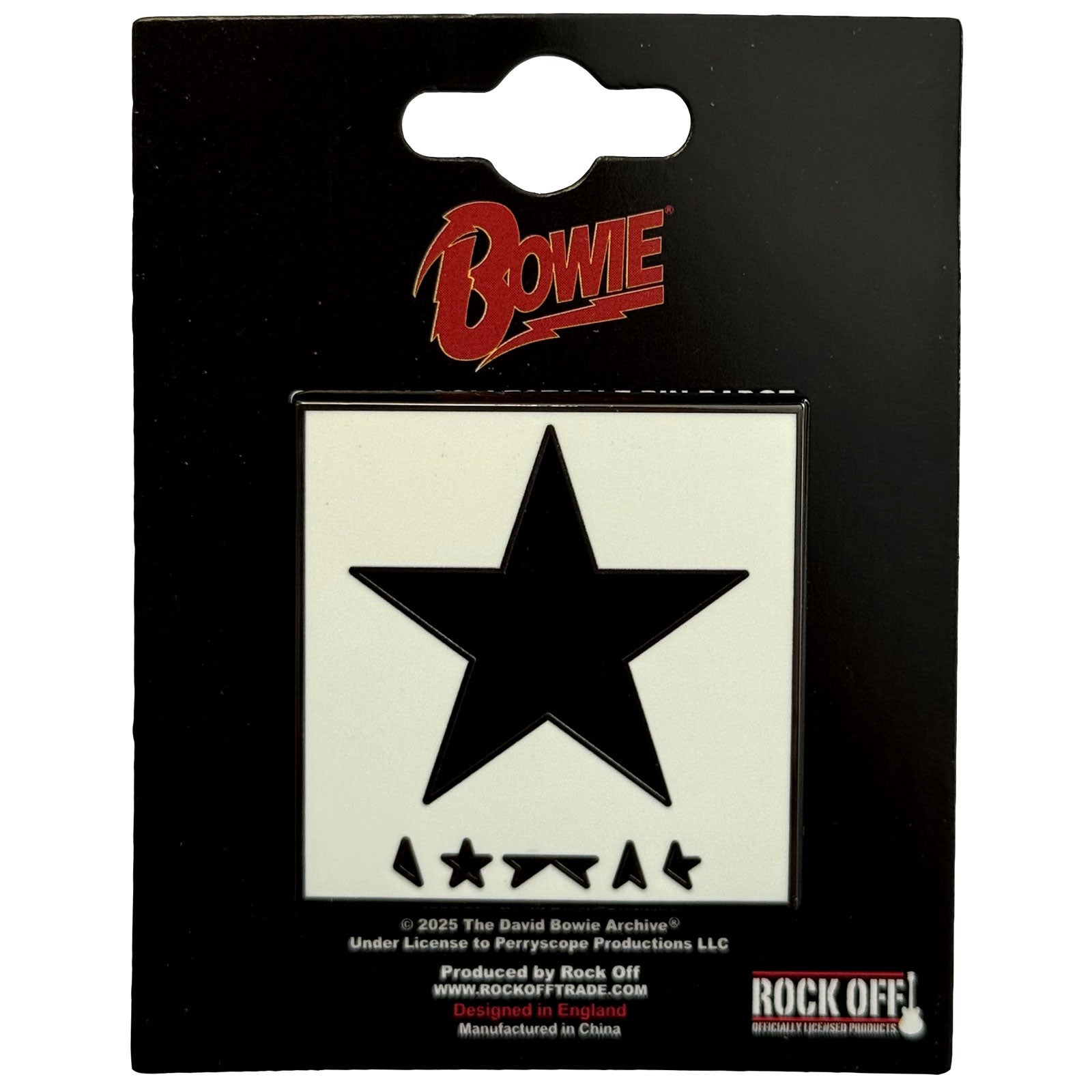 Een foto van een David Bowie Speld Badge