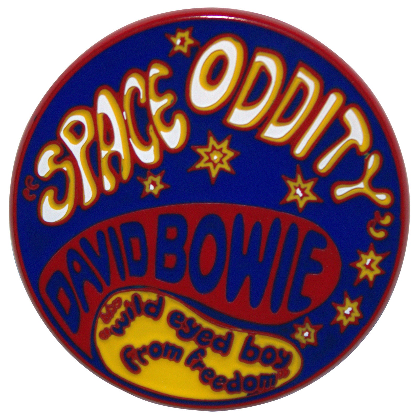 Een foto van een David Bowie Speld Badge