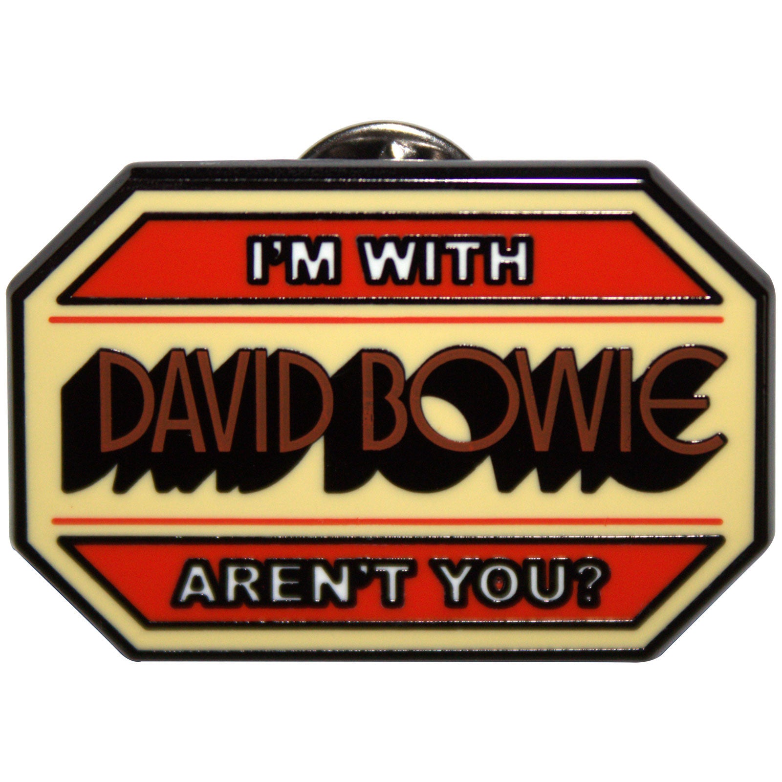 Een foto van een David Bowie Speld Badge