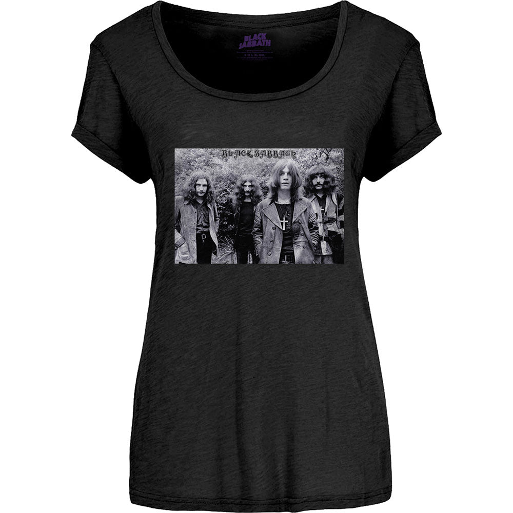 Black Sabbath Ladies Scoop Neck T-Shirt: Group Shot Scoop Neck T-Shirt