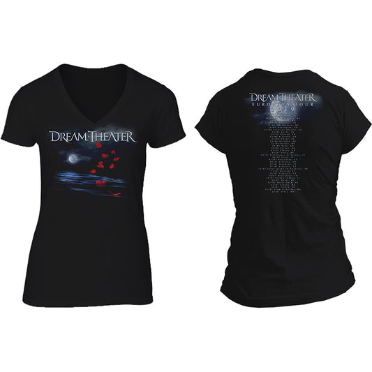 Dream Theatre Ladies T-Shirt: Rose Petals Moon (Back Print) T-Shirt