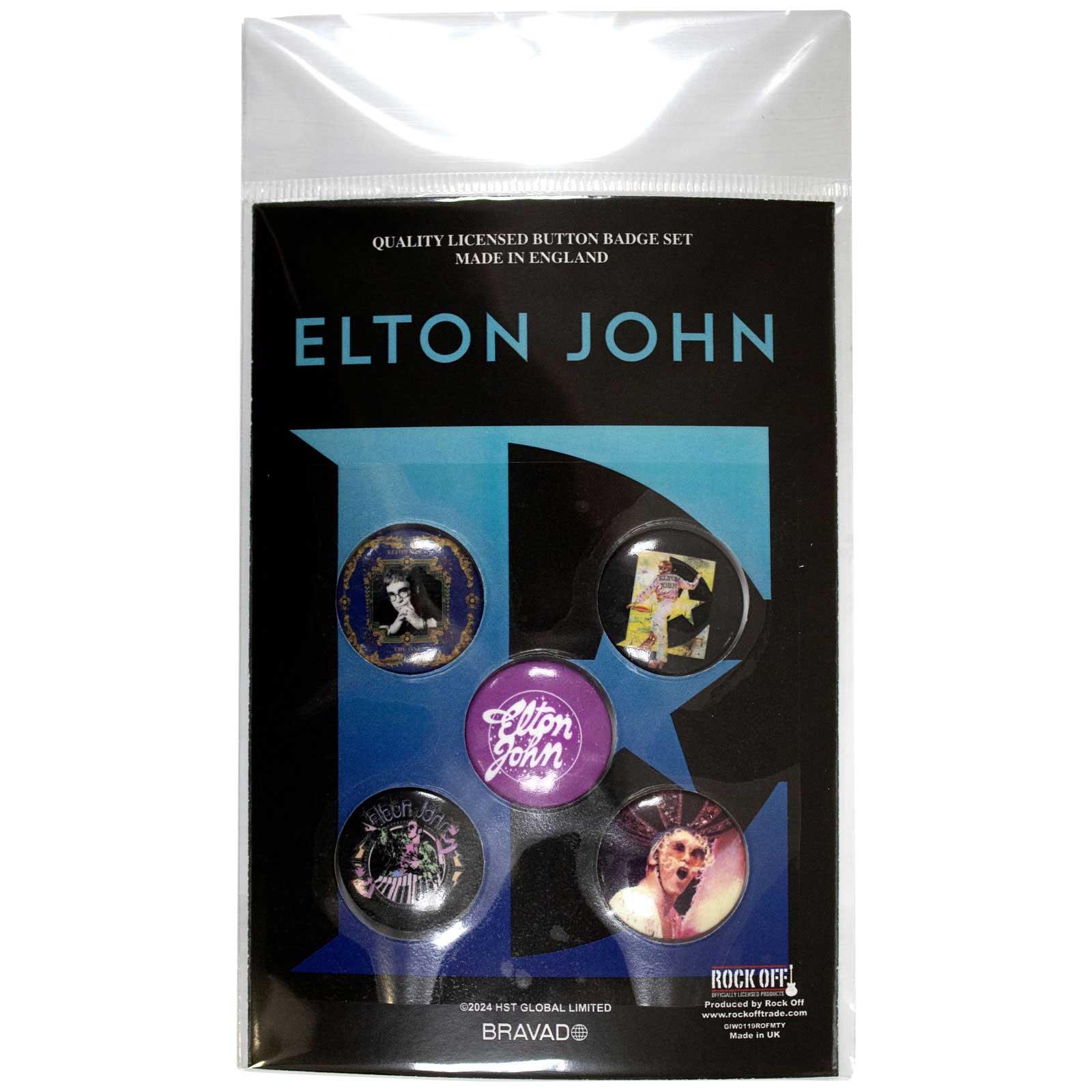 Een foto van een Elton John Knop Badge Pakket