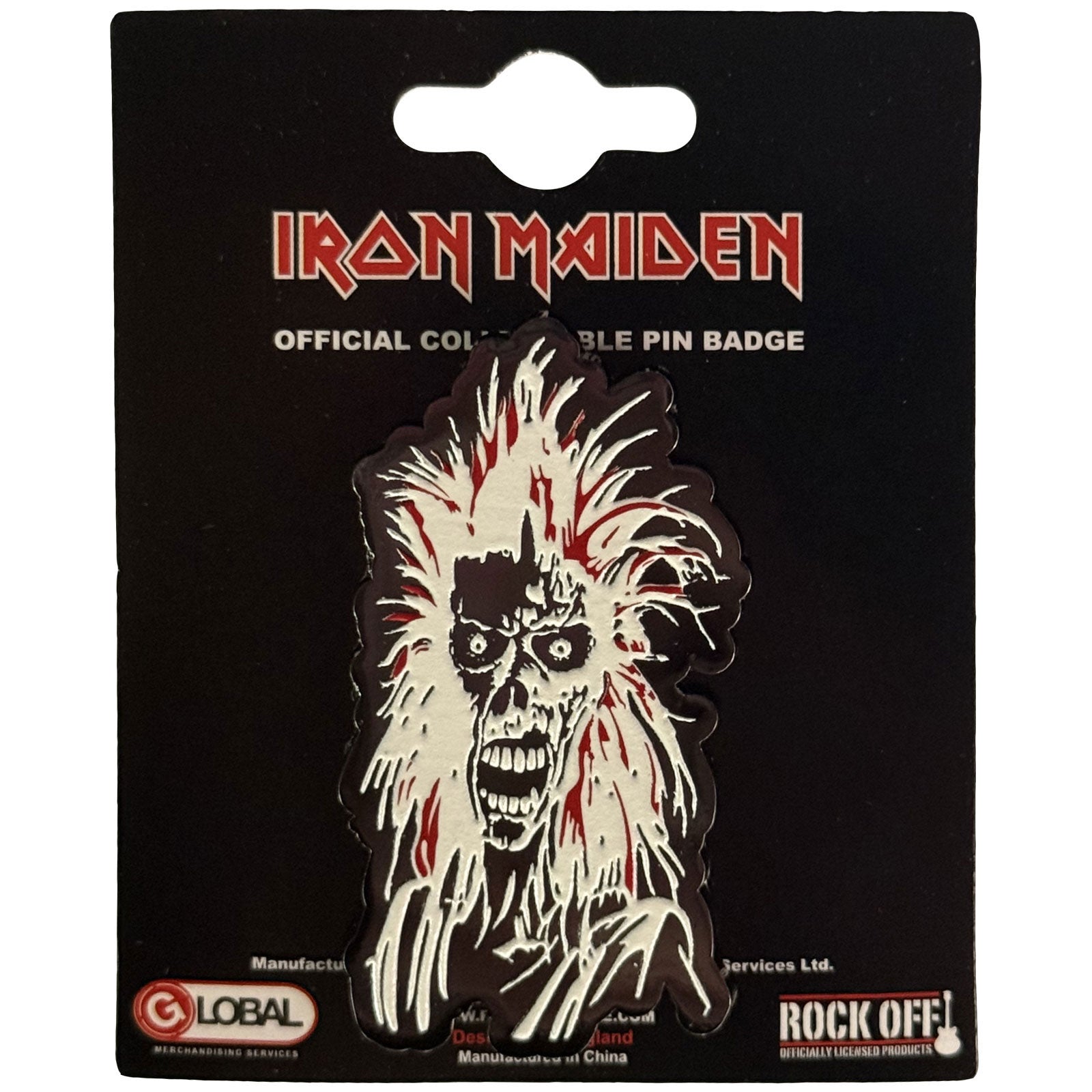 Een foto van een Iron Maiden Speld Badge