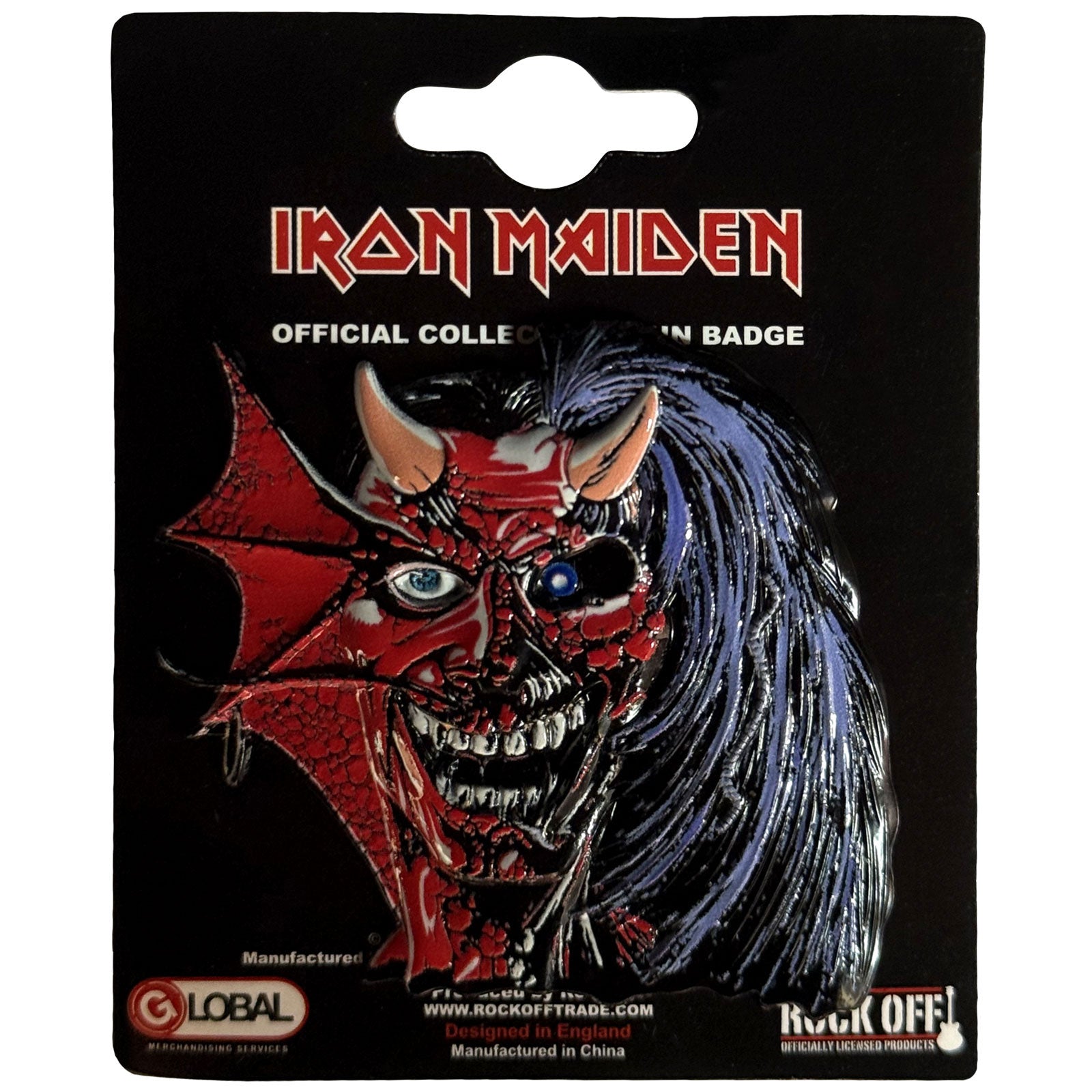 Een foto van een Iron Maiden Speld Badge