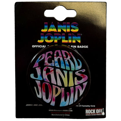Een foto van een Janis Joplin Speld Badge