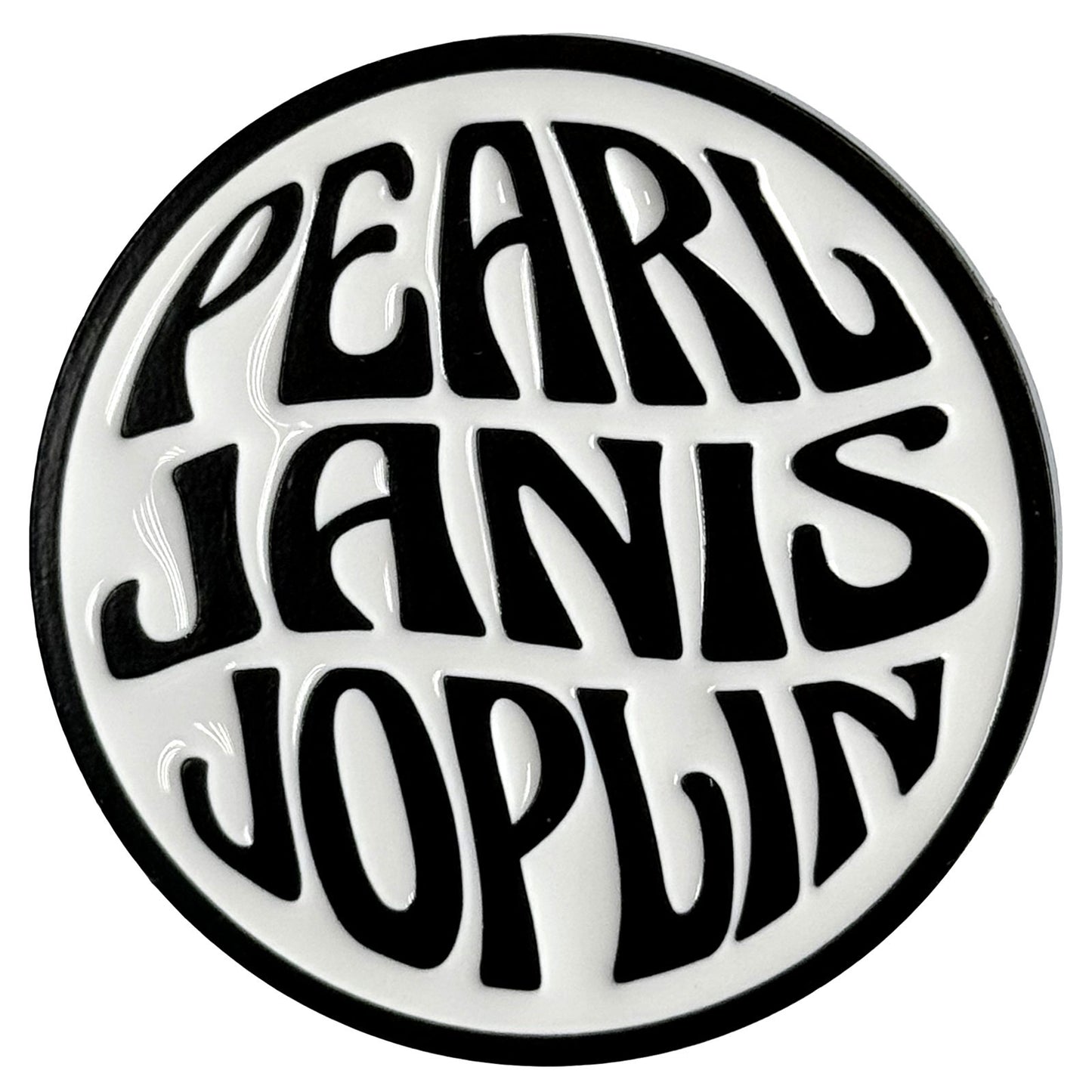 Een foto van een Janis Joplin Speld Badge