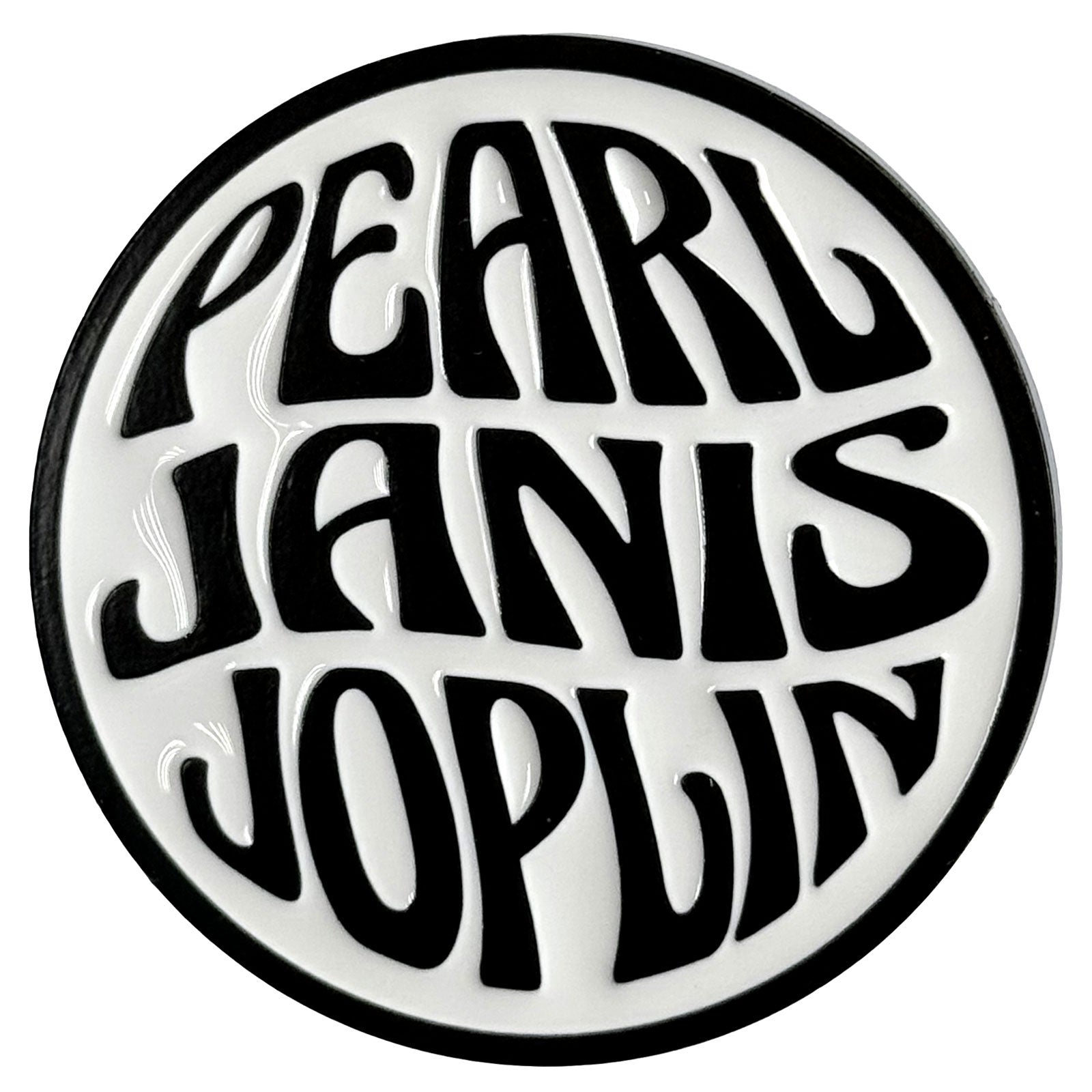 Een foto van een Janis Joplin Speld Badge