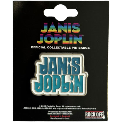 Een foto van een Janis Joplin Speld Badge
