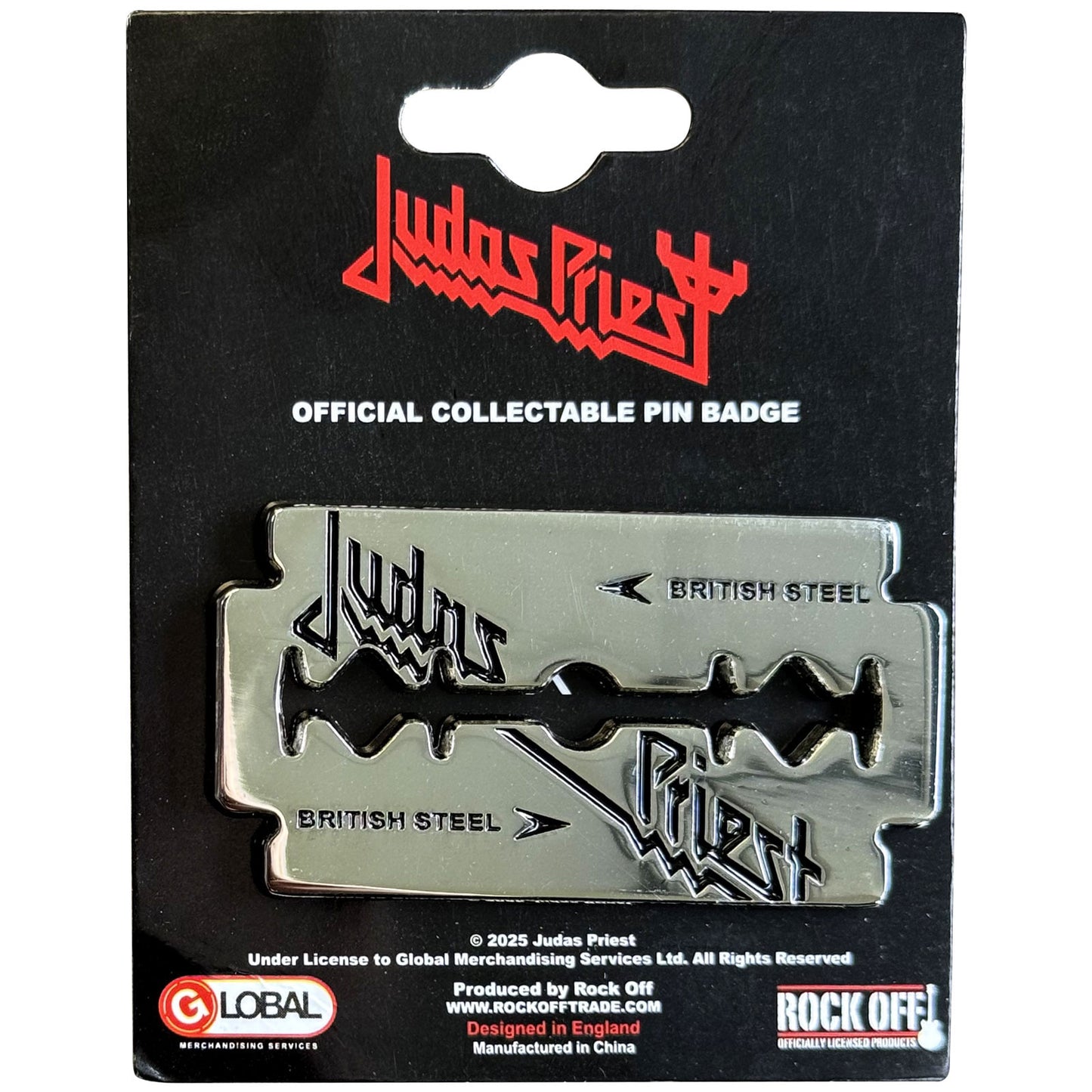 Een foto van een Judas Priest Speld Badge