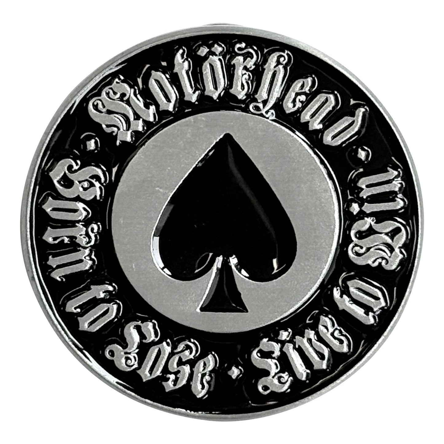 Een foto van een Motorhead Speld Badge