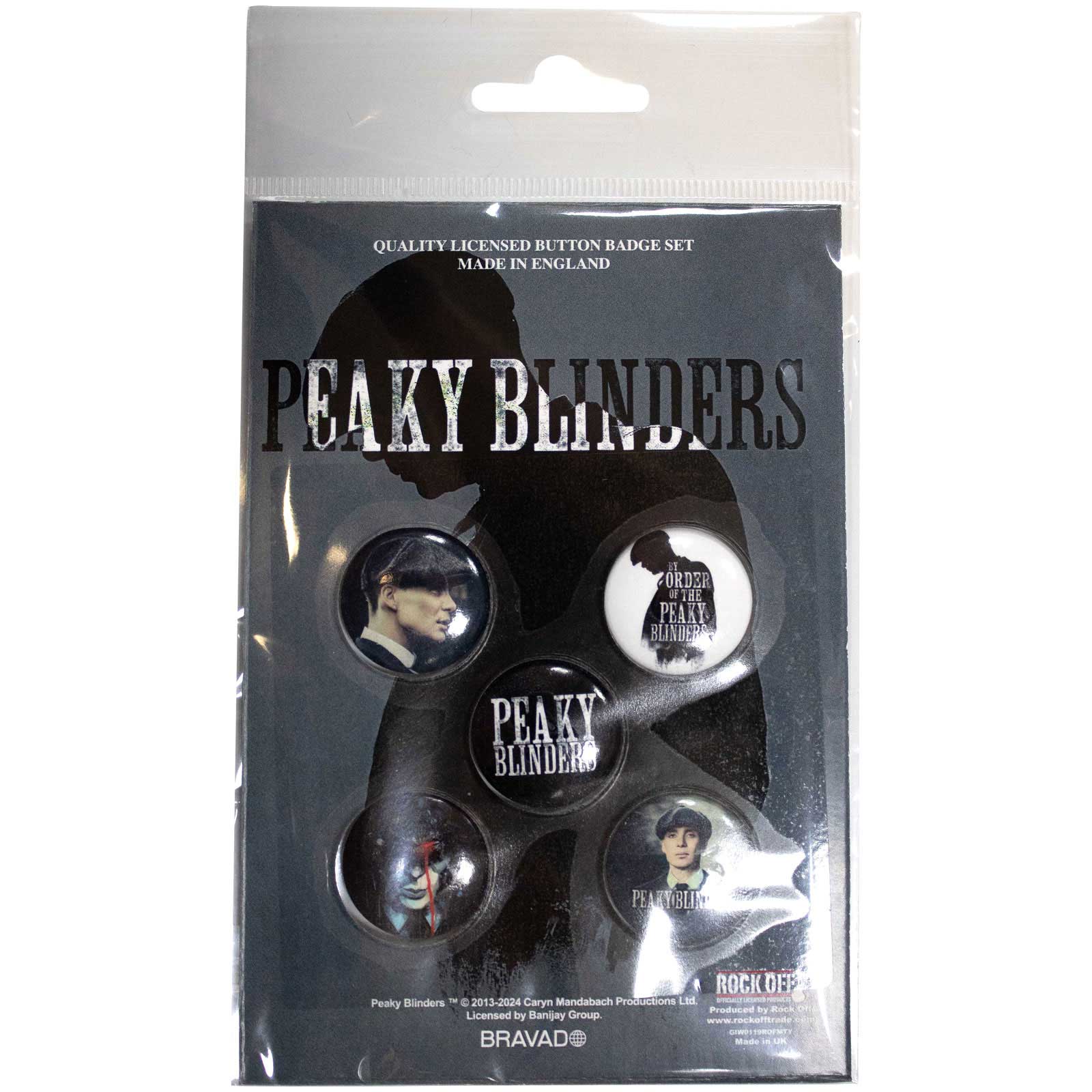 Een foto van een Peaky Blinders Knop Badge Pakket