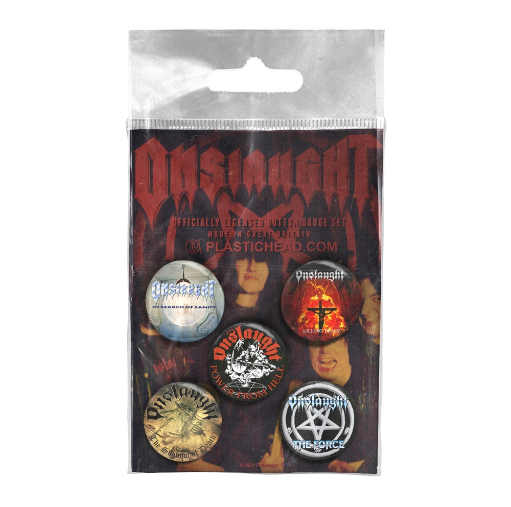 Een foto van een ONSLAUGHT Badge