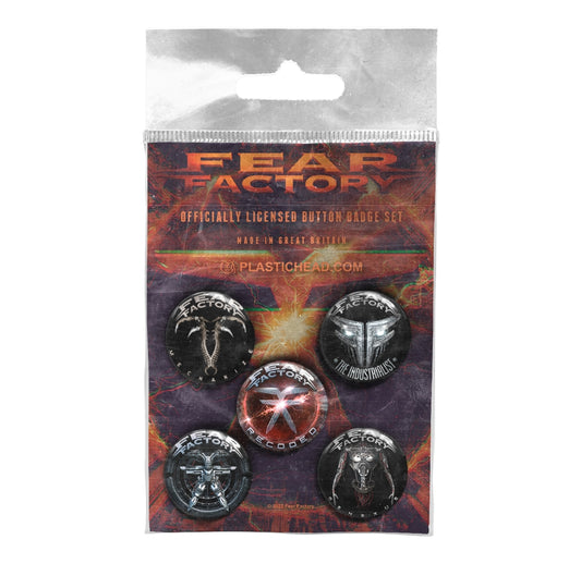 Een foto van een FEAR FACTORY Badge