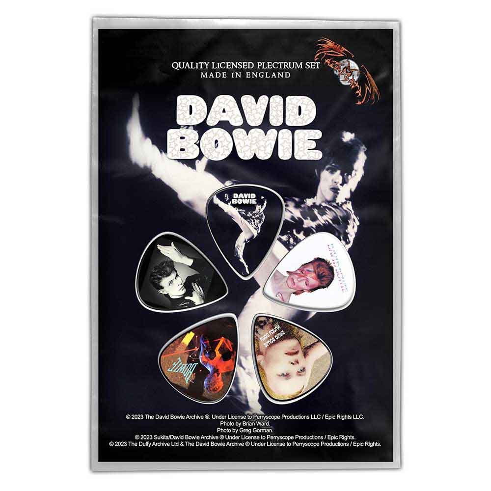 Een foto van een David Bowie Plectrum Pakket