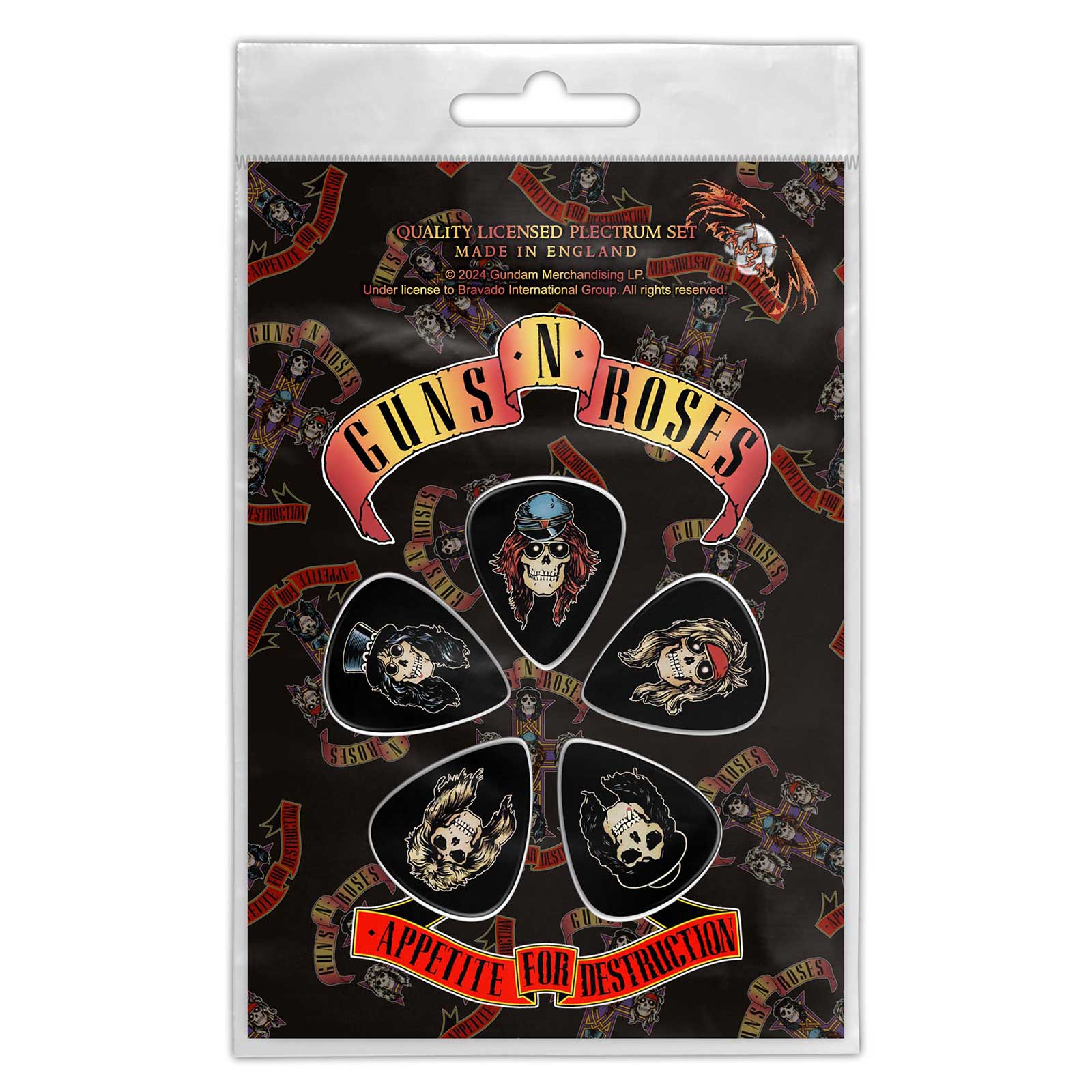 Een foto van een Guns N' Roses Plectrum Pakket