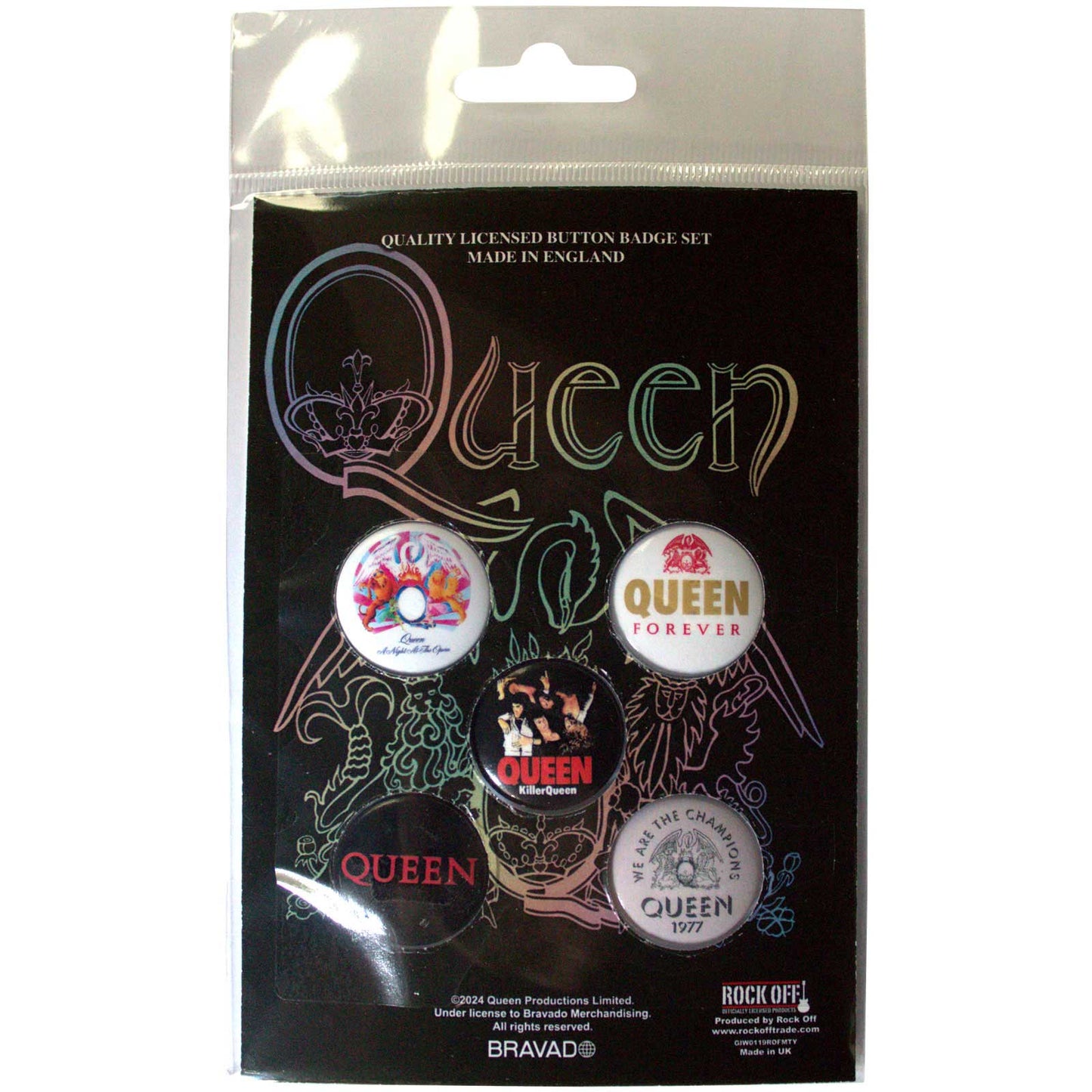 Een foto van een Queen Knop Badge Pakket