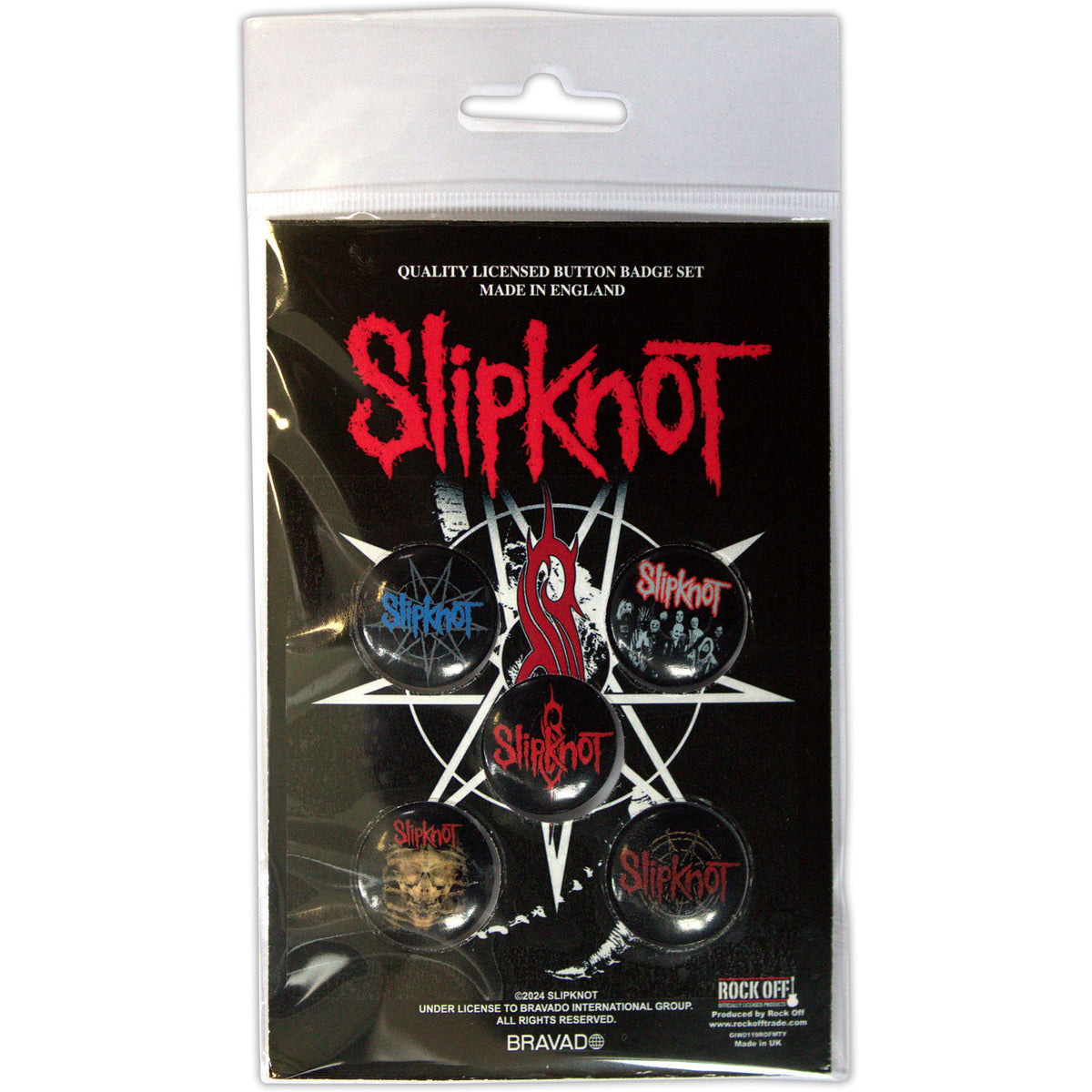 Een foto van een Slipknot Speld Badge