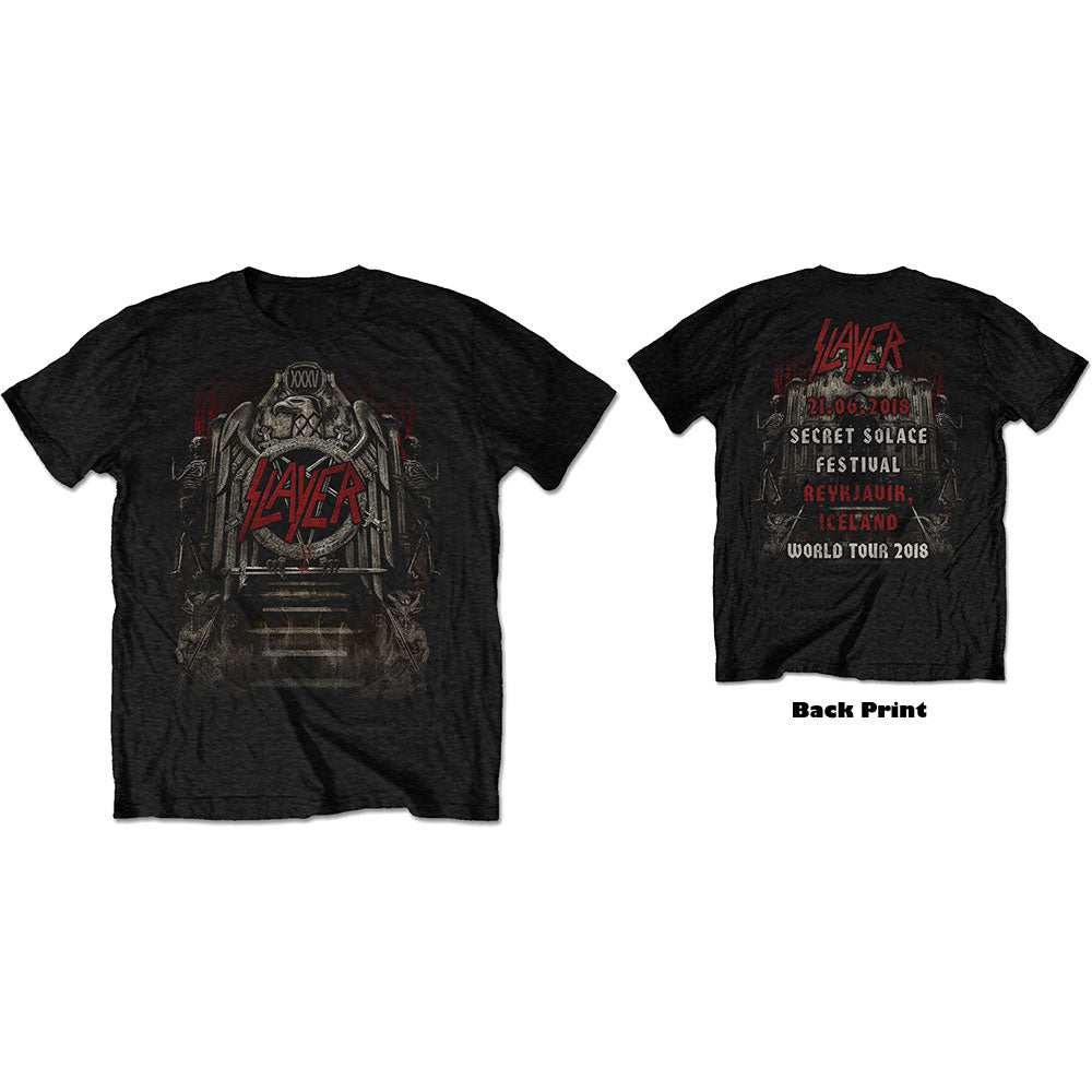 Slayer Unisex T-Shirt: Eagle Grave 21/06/18 Iceland Event (Back Print) (Ex-Tour) T-Shirt