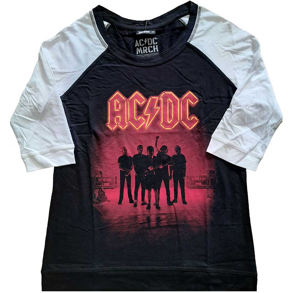 AC/DC Ladies Raglan T-Shirt: PWR-UP UK (Back Print) Raglan T-Shirt