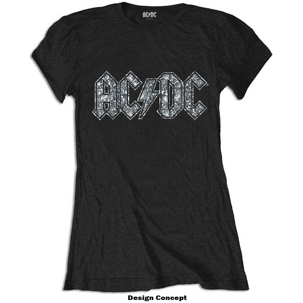 AC/DC Ladies Embellished T-Shirt: Logo (Diamante) Embellished T-Shirt