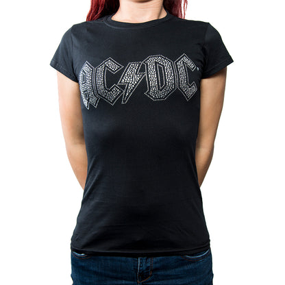 AC/DC Ladies Embellished T-Shirt: Logo (Diamante) Embellished T-Shirt