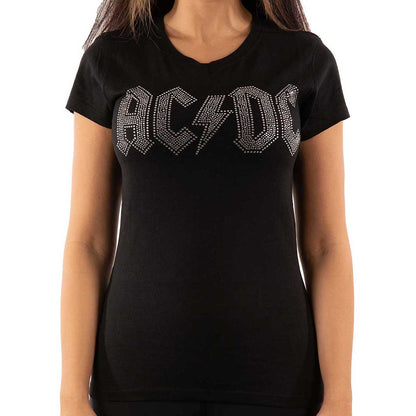 AC/DC Ladies Embellished T-Shirt: Logo (Diamante) Embellished T-Shirt