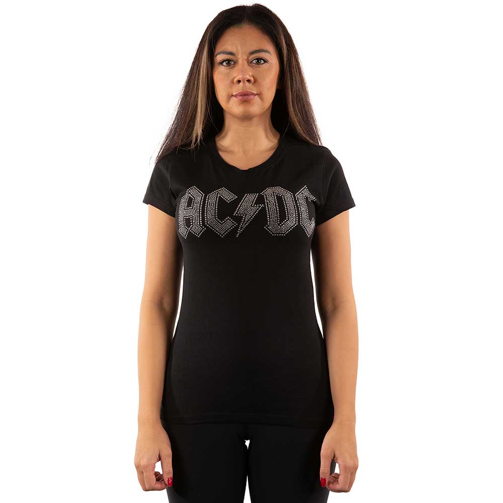 AC/DC Ladies Embellished T-Shirt: Logo (Diamante) Embellished T-Shirt