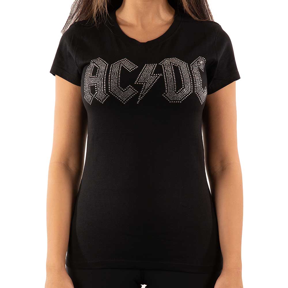 AC/DC Ladies Embellished T-Shirt: Logo (Diamante) Embellished T-Shirt