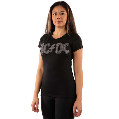 AC/DC Ladies Embellished T-Shirt: Logo (Diamante) Embellished T-Shirt