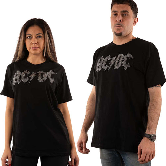 AC/DC Unisex Embellished T-Shirt: Logo (Diamante) Embellished T-Shirt