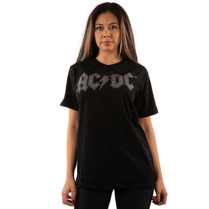 AC/DC Unisex Embellished T-Shirt: Logo (Diamante) Embellished T-Shirt