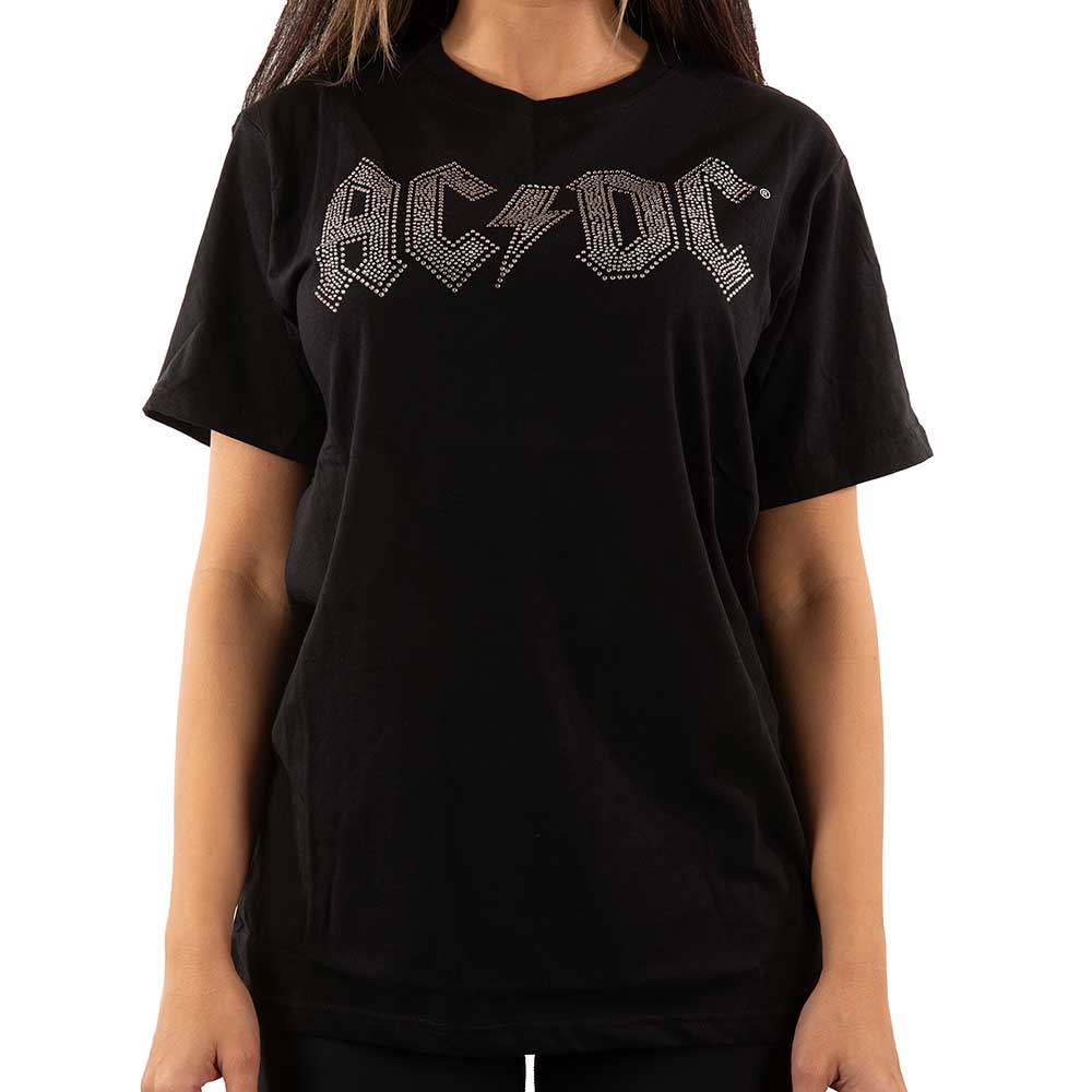 AC/DC Unisex Embellished T-Shirt: Logo (Diamante) Embellished T-Shirt