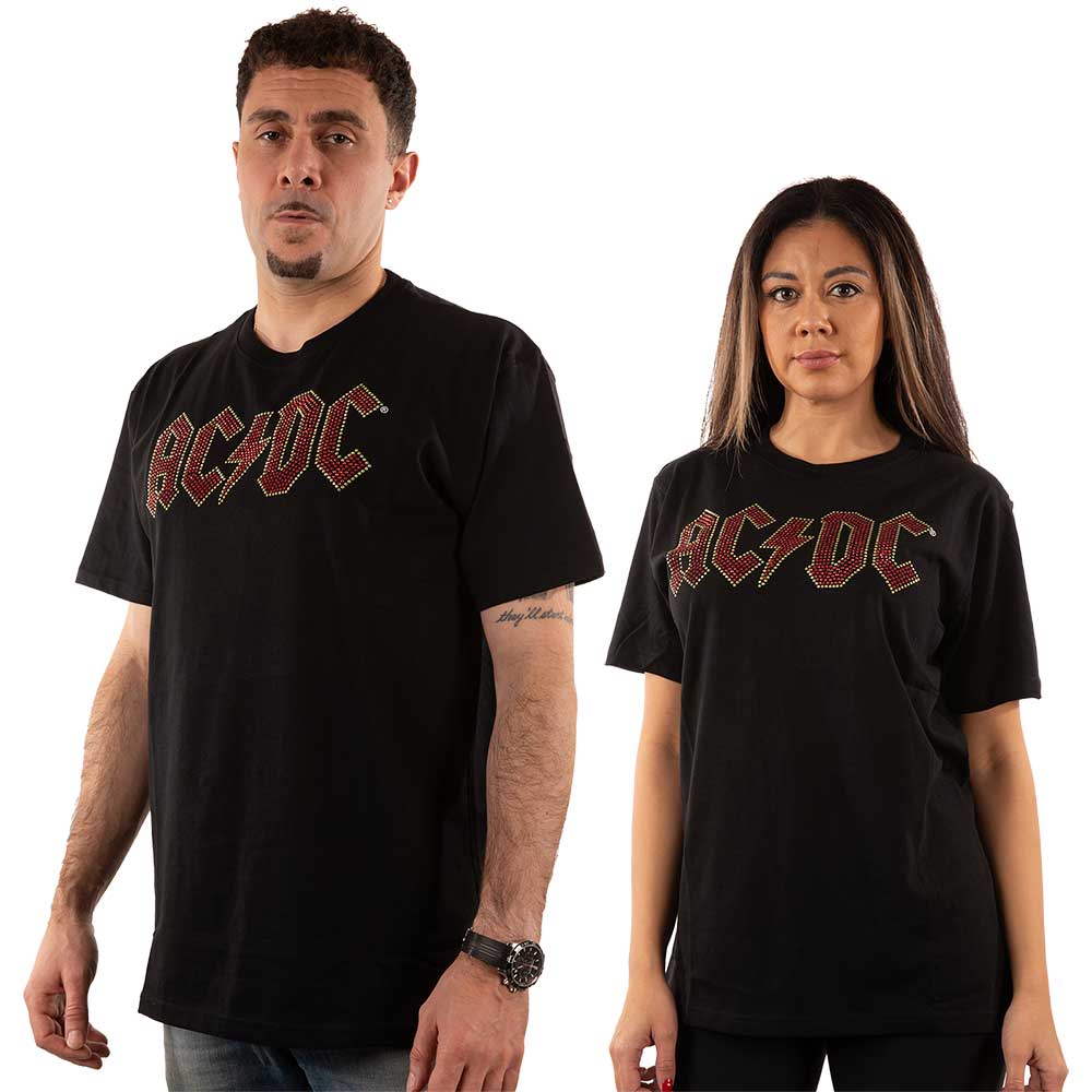 AC/DC Unisex Embellished T-Shirt: Full Colour Logo (Diamante) Embellished T-Shirt