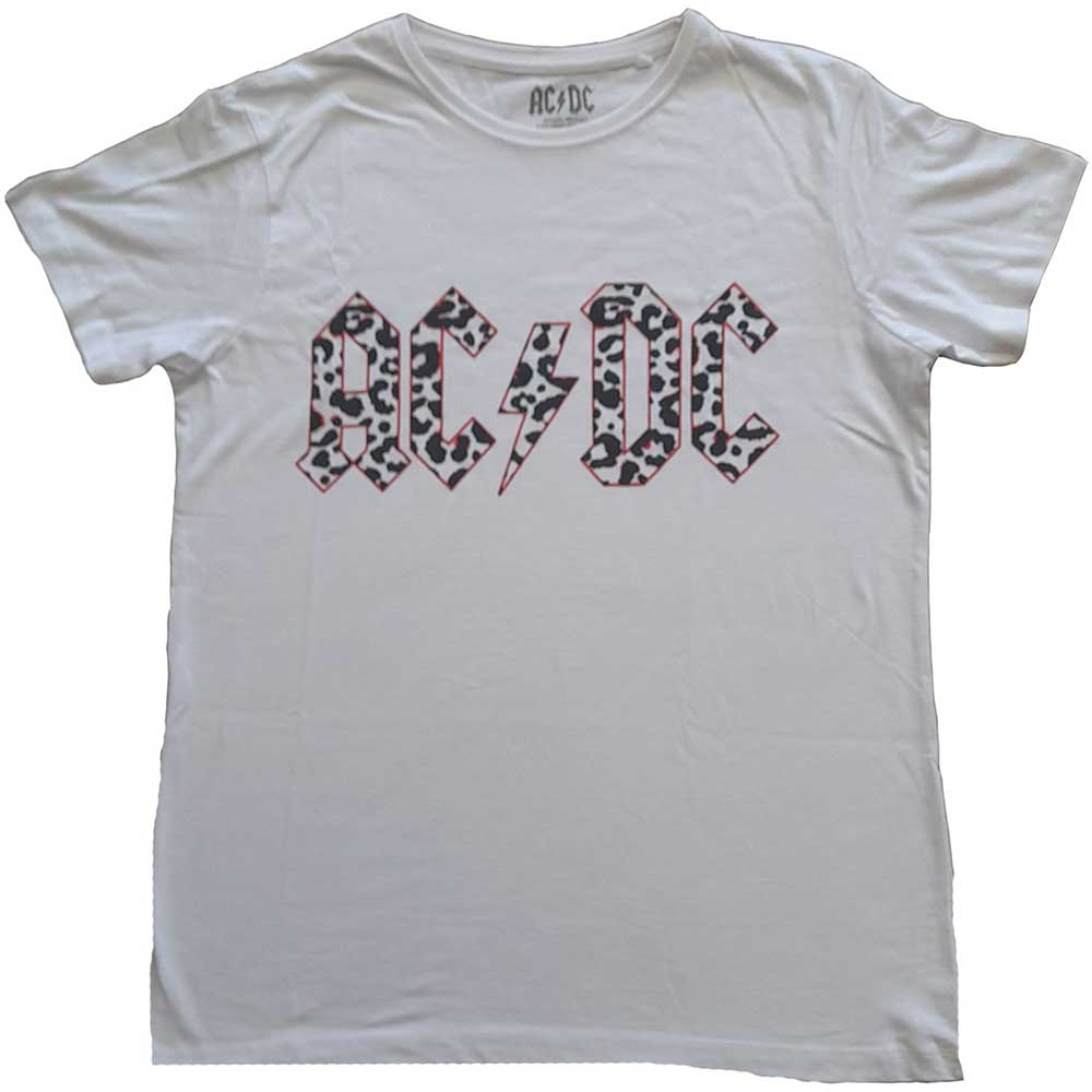 AC/DC Ladies T-Shirt: Mono Leopard Print Logo T-Shirt