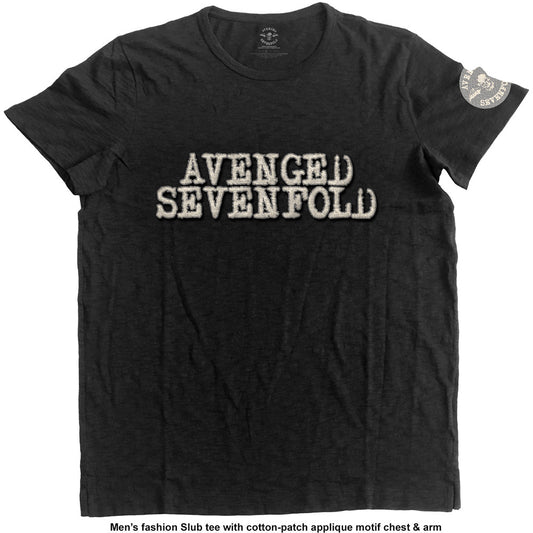 Avenged Sevenfold Unisex T-Shirt: Logo & Death Bat (Applique) T-Shirt