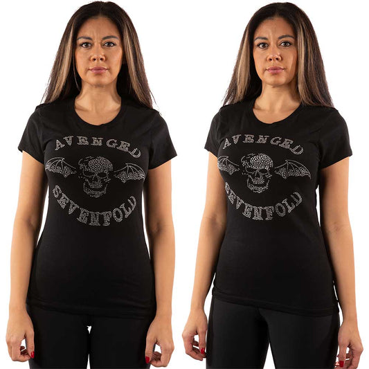 Avenged Sevenfold Ladies Embellished T-Shirt: Death Bat (Diamante) Embellished T-Shirt