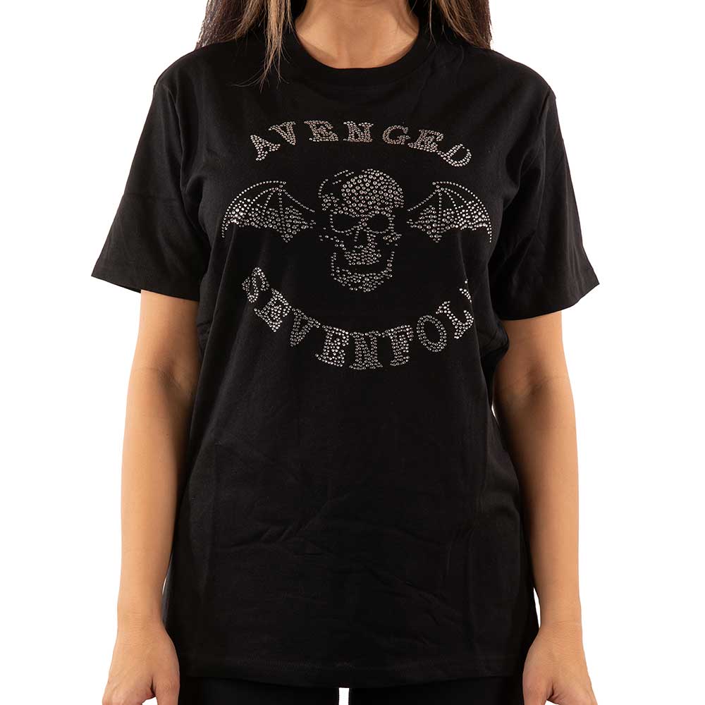 Avenged Sevenfold Unisex Embellished T-Shirt: Deathbat (Diamante) Embellished T-Shirt