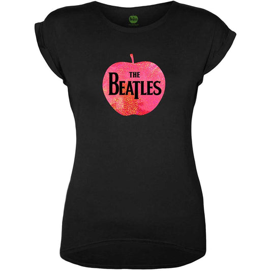 The Beatles Ladies Embellished T-Shirt: Apple Logo (Pink Sparkle Gel) Embellished T-Shirt