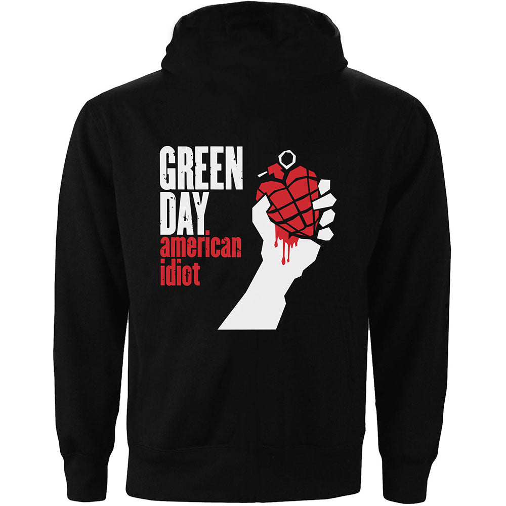 Green Day Ladies Zipped Hoodie: American Idiot (Back Print) Ritshoodie