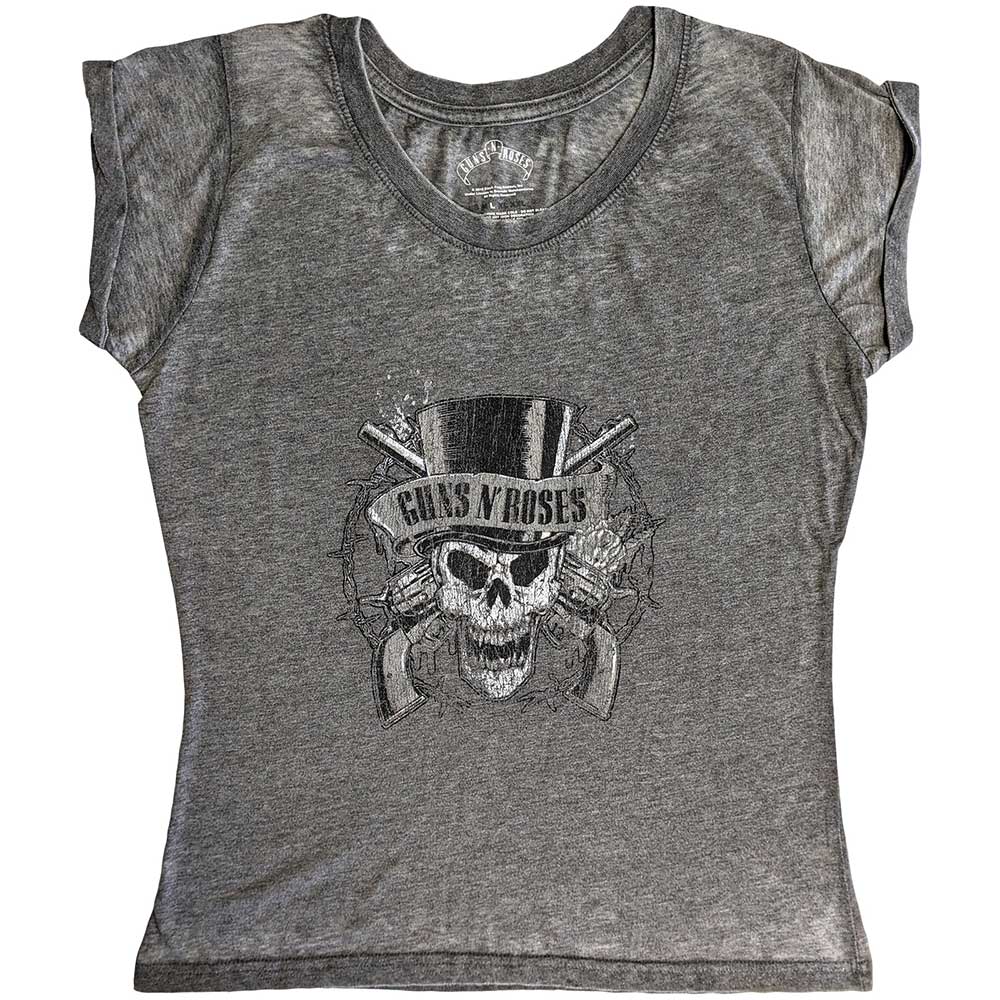 Guns N' Roses Ladies T-Shirt: Faded Skull (Burnout) T-Shirt