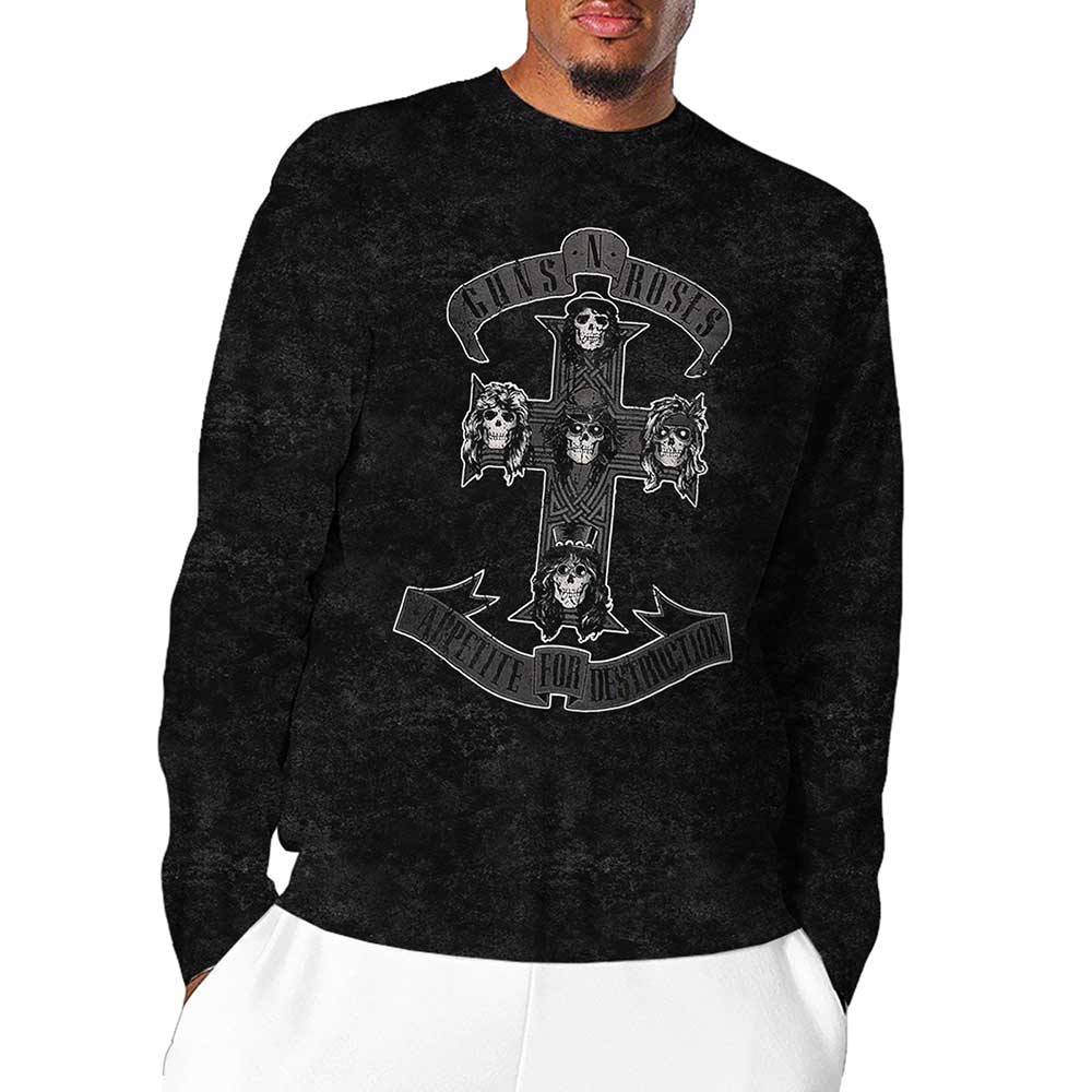 Guns N' Roses Unisex Long Sleeve T-Shirt: Monochrome Cross (Wash Collection) Long Sleeve T-Shirt