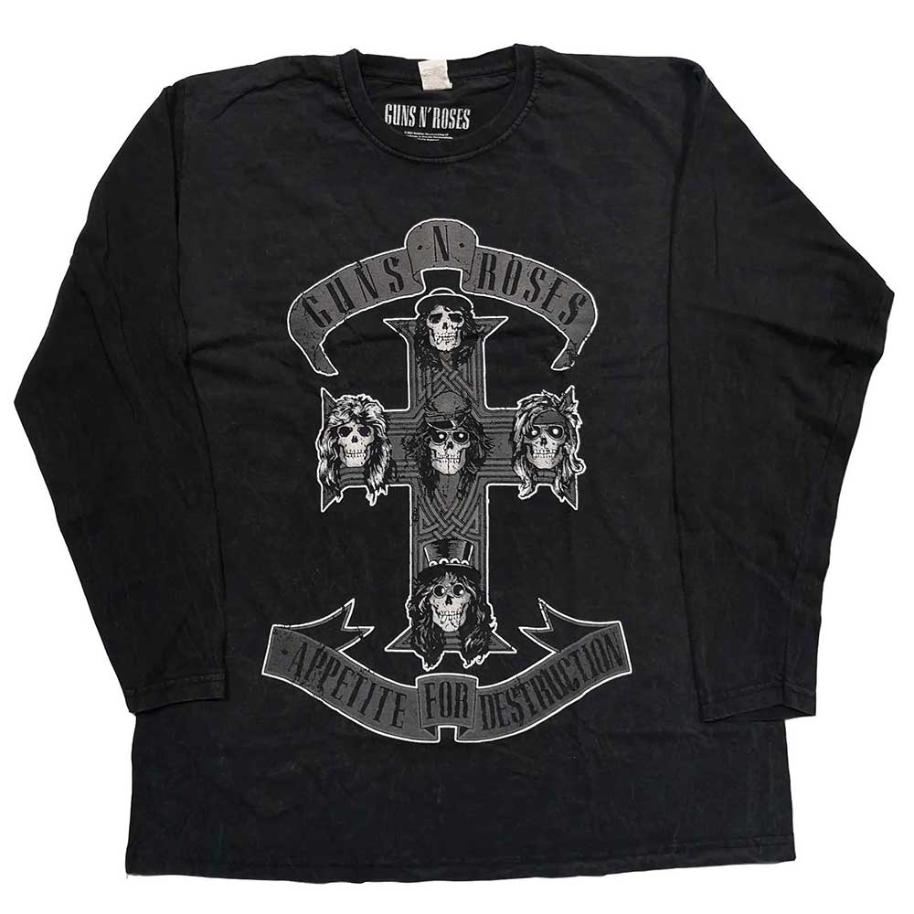 Guns N' Roses Unisex Long Sleeve T-Shirt: Monochrome Cross (Wash Collection) Long Sleeve T-Shirt