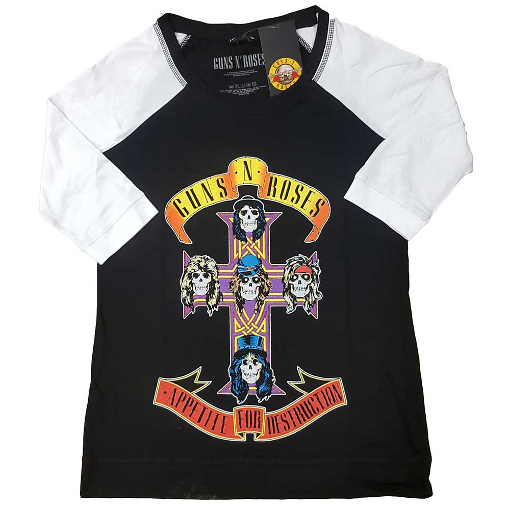 Guns N' Roses Ladies Raglan T-Shirt: Appetite for Destruction Raglan T-Shirt