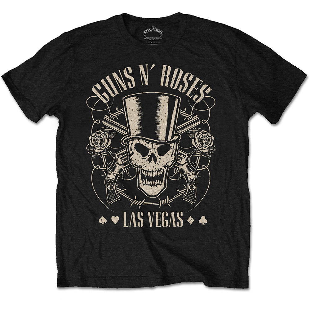 Guns N' Roses Unisex T-Shirt: Top Hat, Skull & Pistols Las Vegas T-Shirt