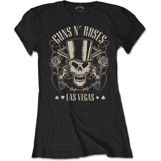 Guns N' Roses Ladies T-Shirt: Top Hat, Skull & Pistols Las Vegas T-Shirt