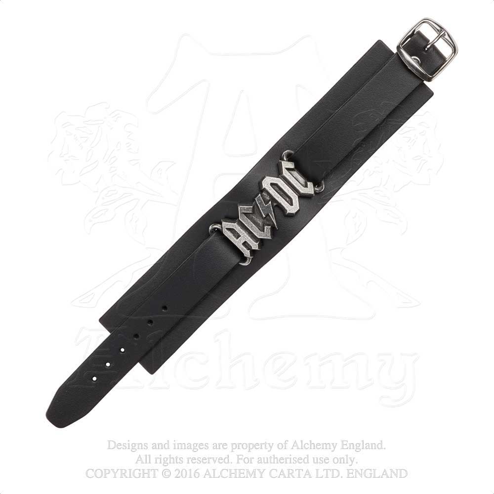 AC/DC Leather Wrist Strap: Logo Leren polsband