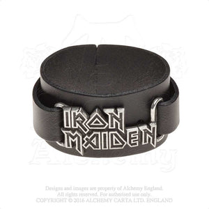 Iron Maiden Leather Wrist Strap: Logo Leren polsband