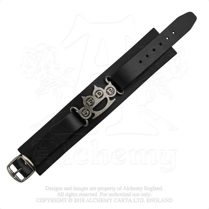 Five Finger Death Punch Leather Wrist Strap: Knuckle Duster Leren polsband